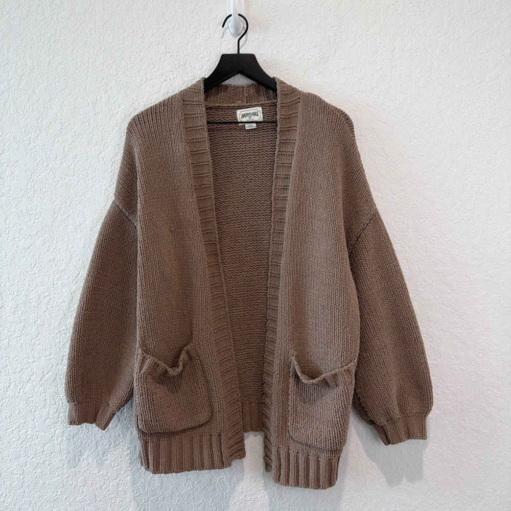 American Eagle Chunky Knit Pocket Sweater Cardigan Cozy Soft Size Medium Brown
